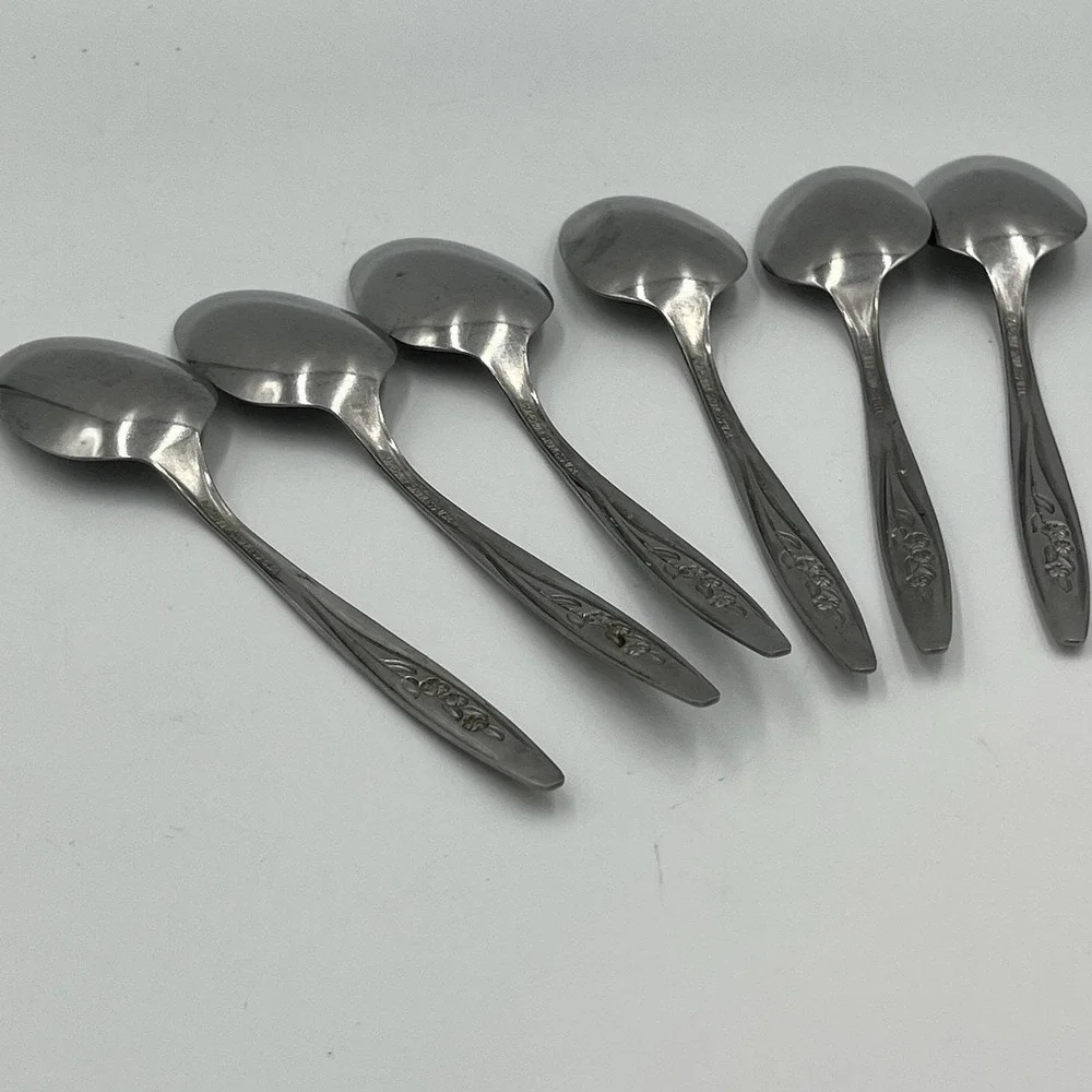 Vintage MCM Radiant Rose Superior Stainless Made In USA Set Of 6 Tablespoons